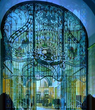 Secessionist Peacock gate of Gresham Palace Four Seasons Luxury Hotel Budapest Hungary
