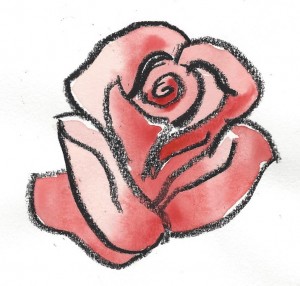 crayon and watercolor drawing of a rose