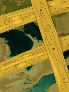 digital drawing of a map with boards nailed to it to indicate the end of summer.