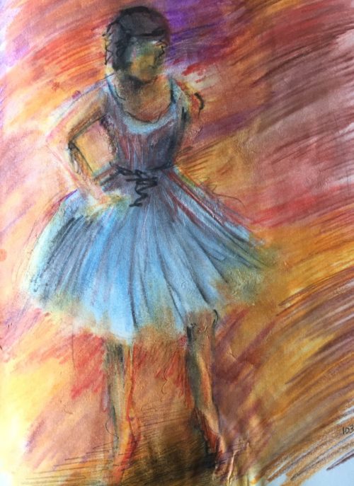 Watercolour pencil copy of a Degas ballerina.