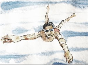 Watercolour of man swimming
