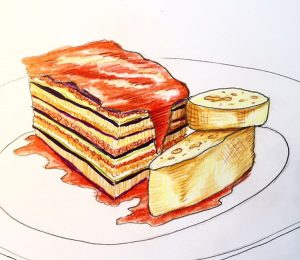 Eggplant Lasagna sketch by Alison Garwood-Jones