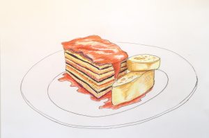 Eggplant lasagna sketch by Alison Garwood-Jones