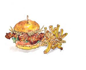 Fish burger sketch by Alison Garwood-Jones