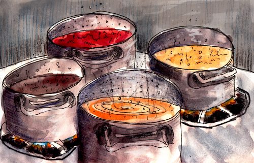 Beans on the boil illustration by Alison Garwood-Jones