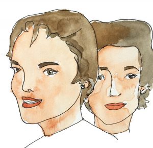 Jacqueline and Lee Bouvier watercolour illustration by Alison Garwood-Jones