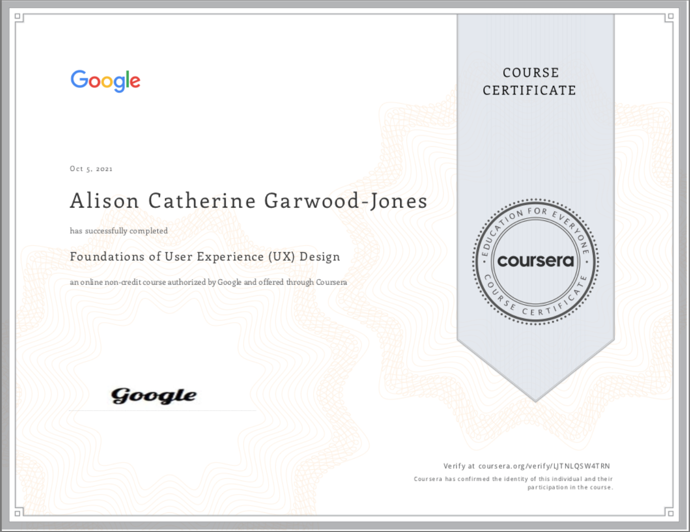 Google Certificate in Foundations of User (UX) Design