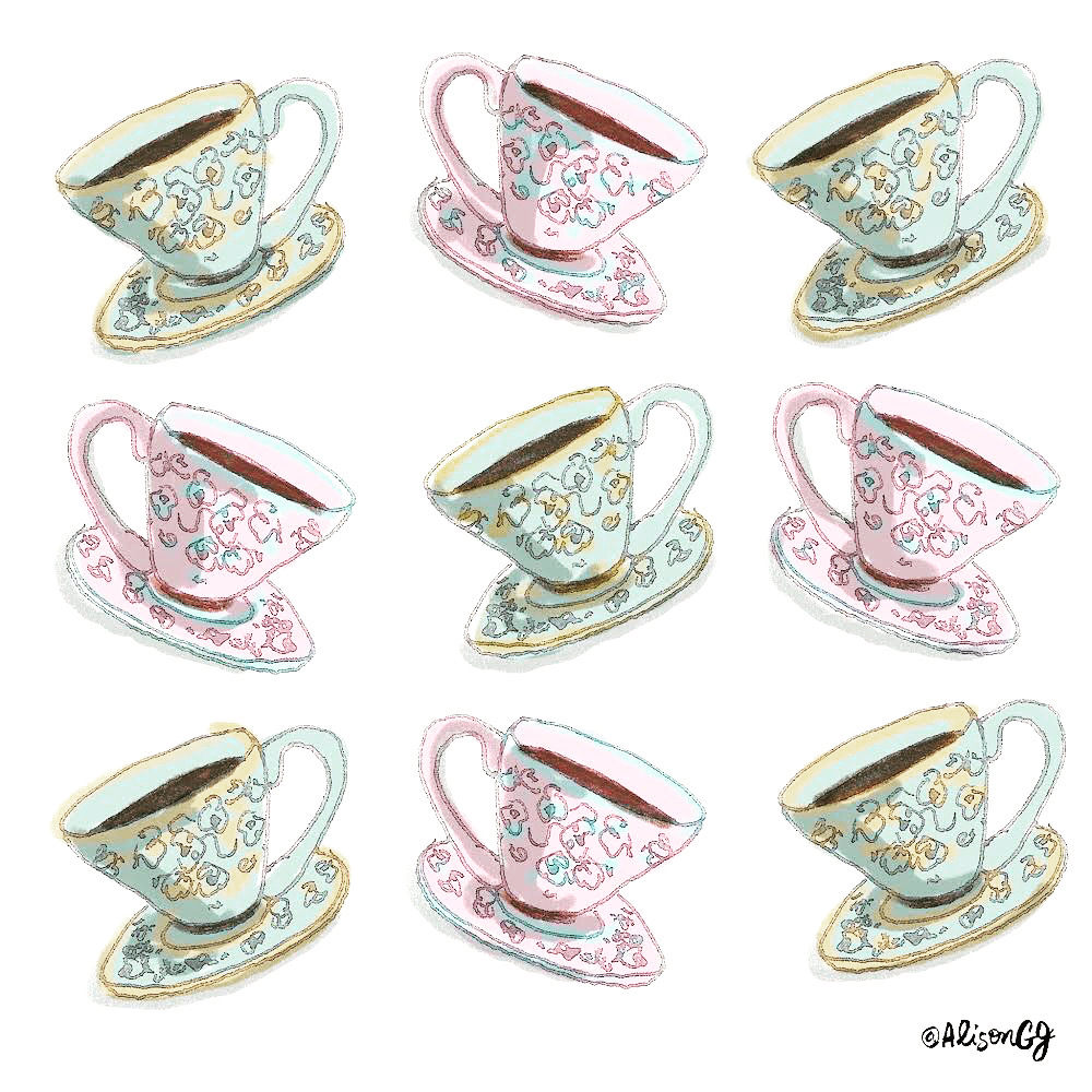 Illustration of Gilded Age Tea Cups by Alison Garwood-Jones