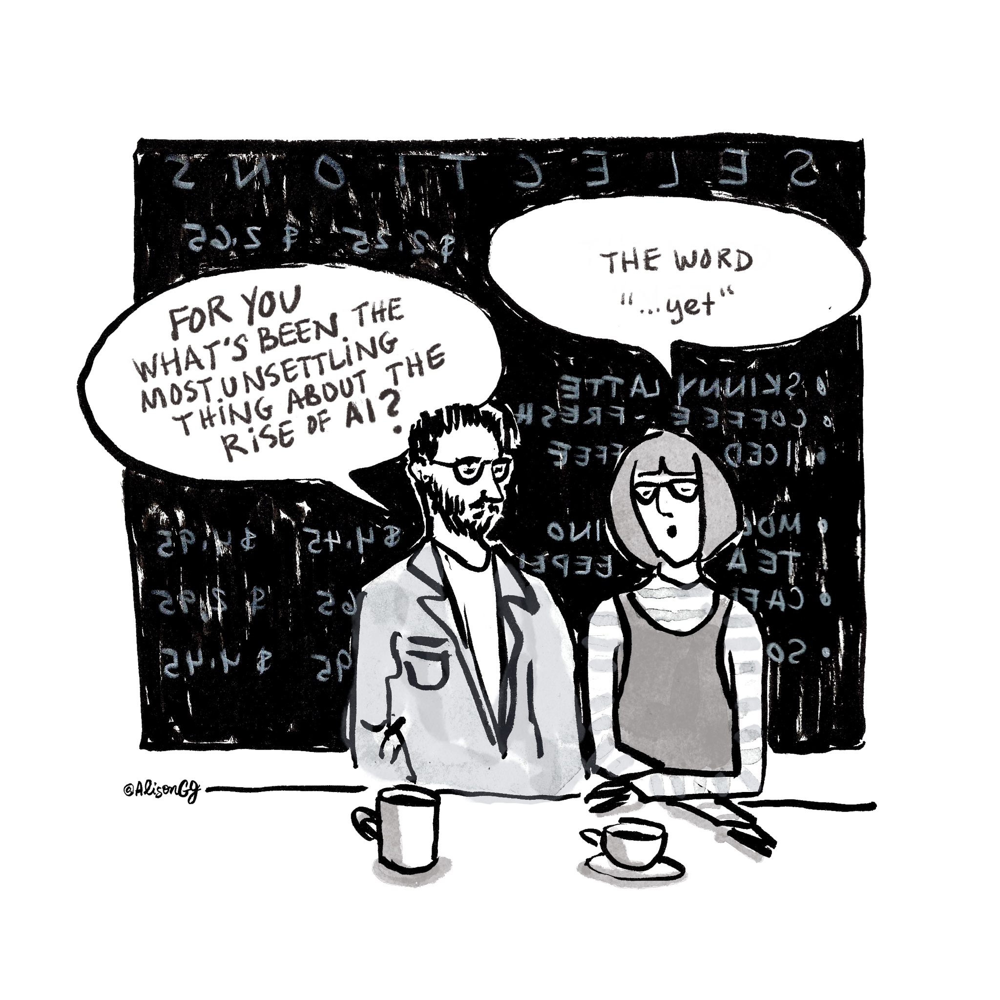 AI Coffee Talk cartoon by Alison Garwood-Jones