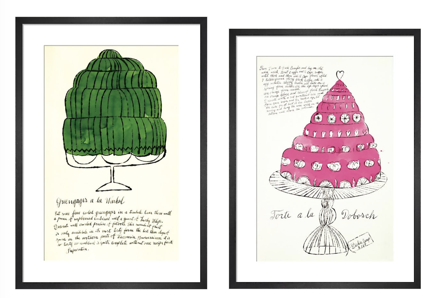 Andy Warhol cookbook illustrations from his self-published book, Wild Raspberries.